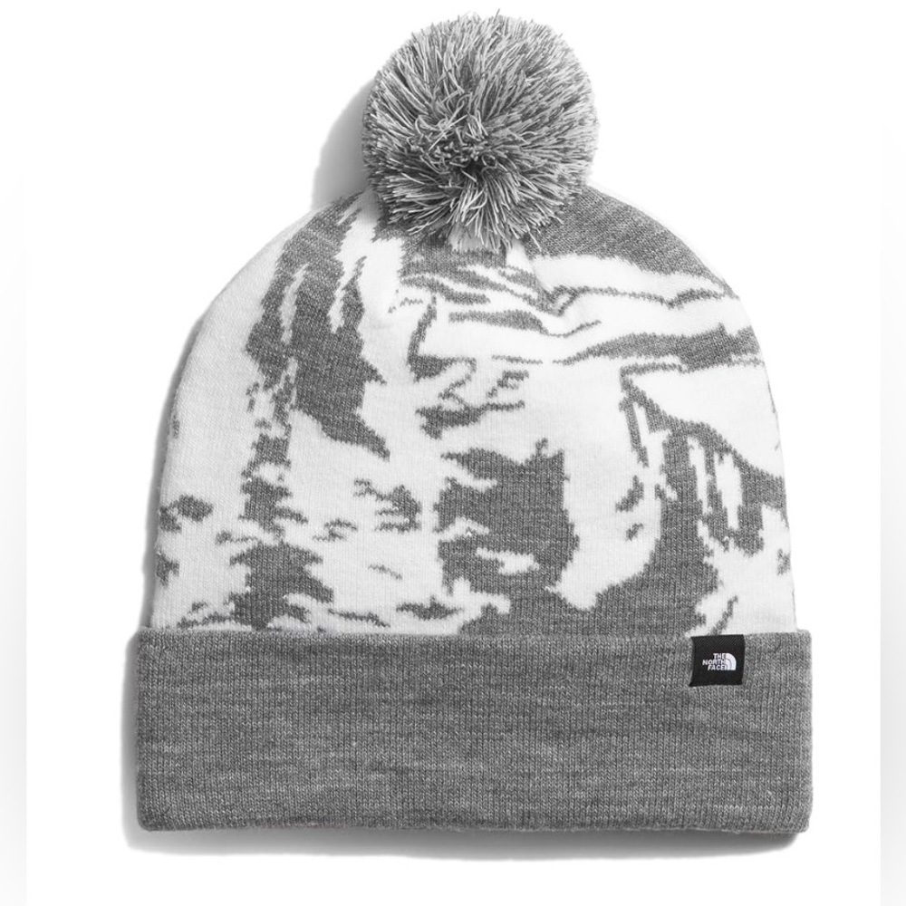 NWT NEW THE NORTH FACE Ski Tuke Pom Hat TNF Medium Grey Heather White One Size